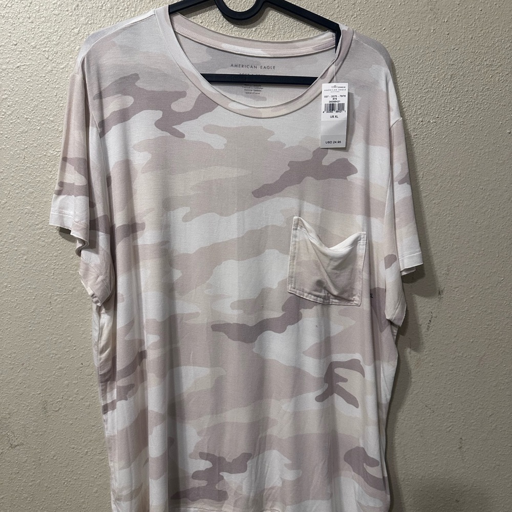 American Eagle Outfitters Beige Camouflage Tee